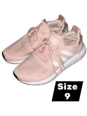 adidas Blush Pink Knit Lace-Up Trainers with White Stripes